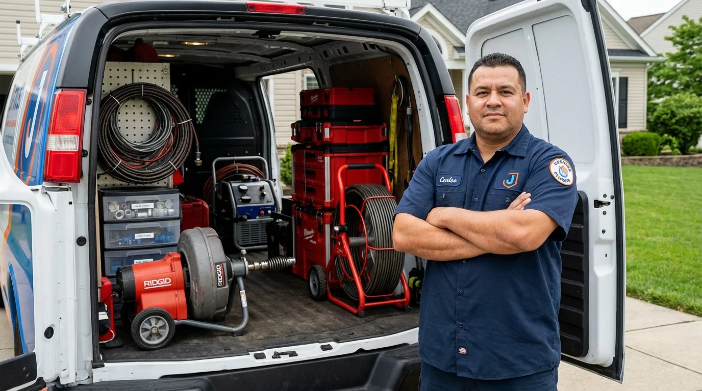 Professional drain cleaning equipment and Johns Plumbing LLC plumber in Frostproof