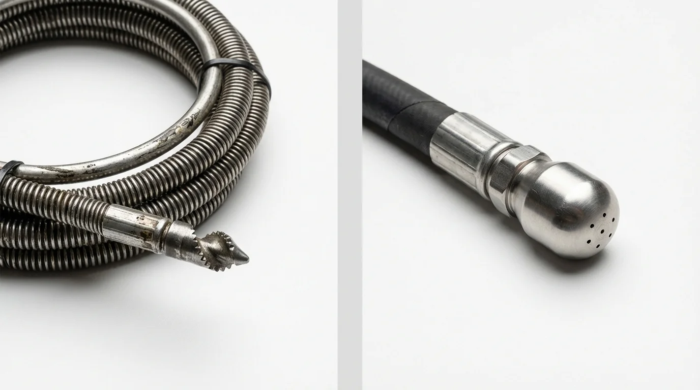 Drain snake cable and hydro jetting nozzle used for drain cleaning in Frostproof, FL